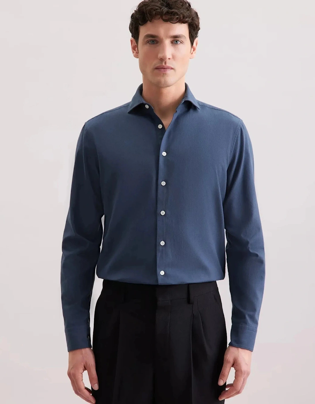 Regular Fit Spread Kent Pepita Flannel Shirt Dark Blue