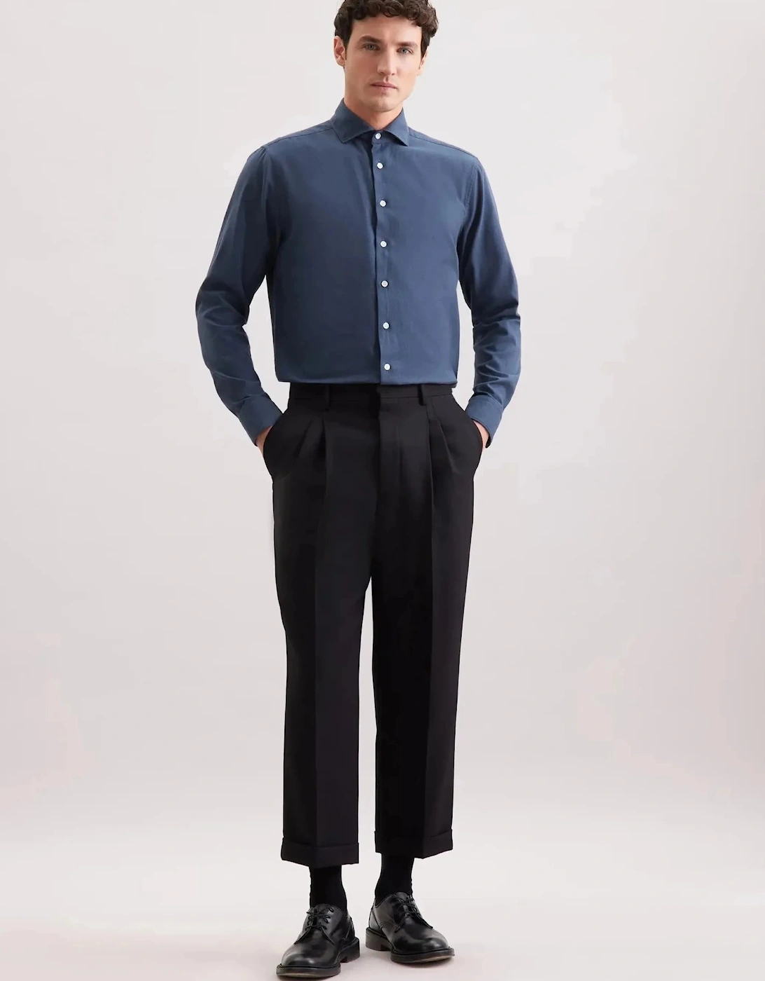 Regular Fit Spread Kent Pepita Flannel Shirt Dark Blue