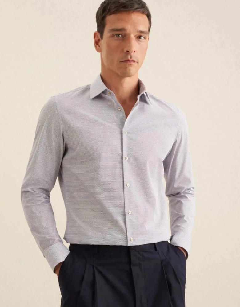 Slim Fit Business Kent Print Pattern Business Shirt Beige