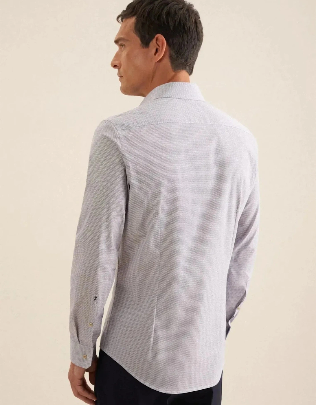 Slim Fit Business Kent Print Pattern Business Shirt Beige