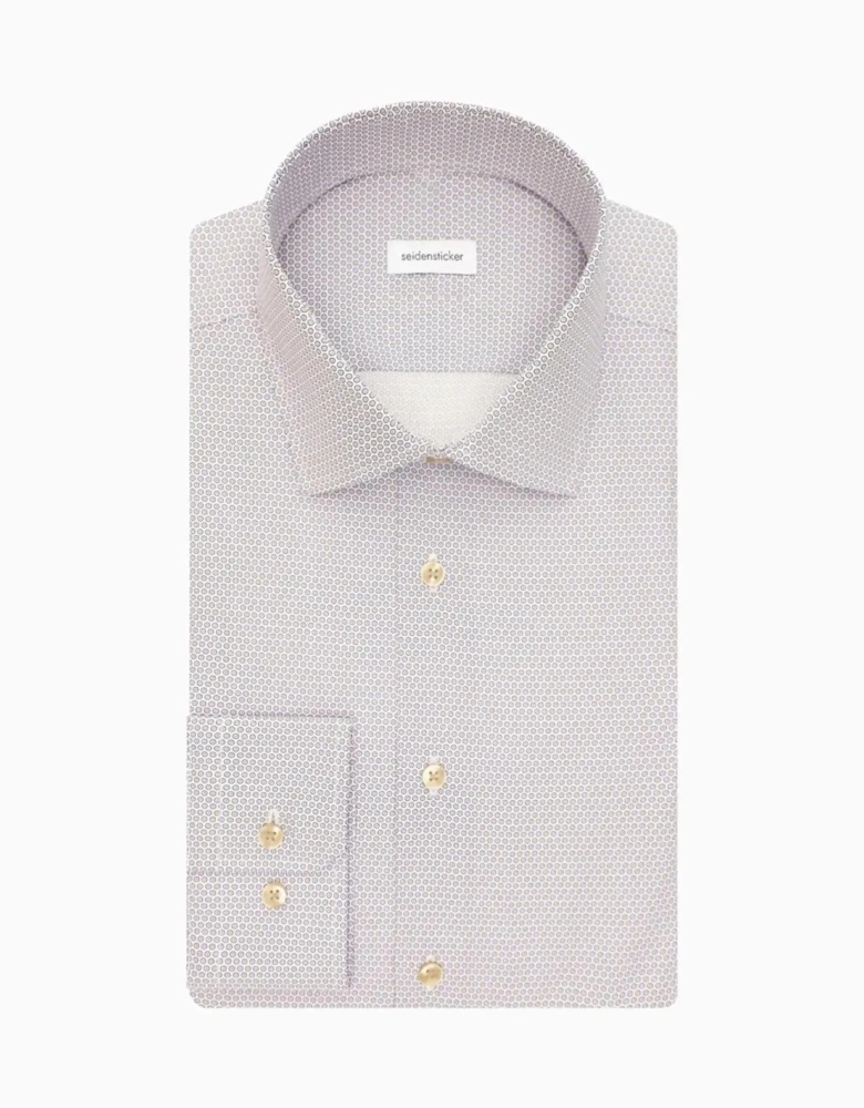 Slim Fit Business Kent Print Pattern Business Shirt Beige