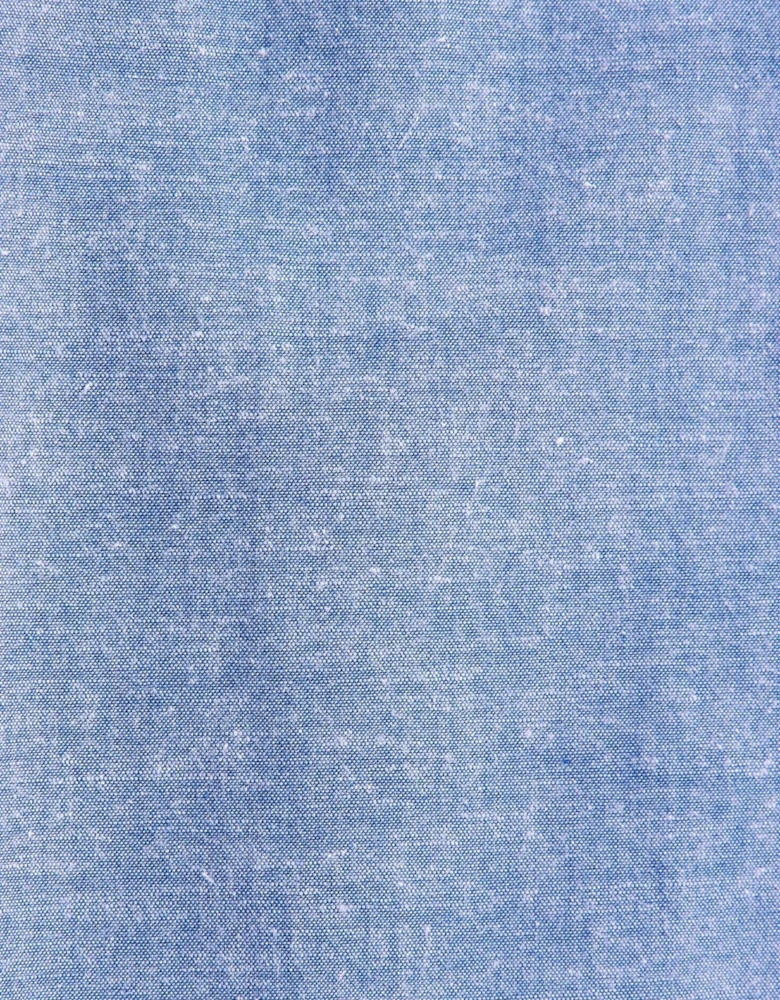 Regular Fit Button Down Linen Blend Chambray Shirt Mid Blue
