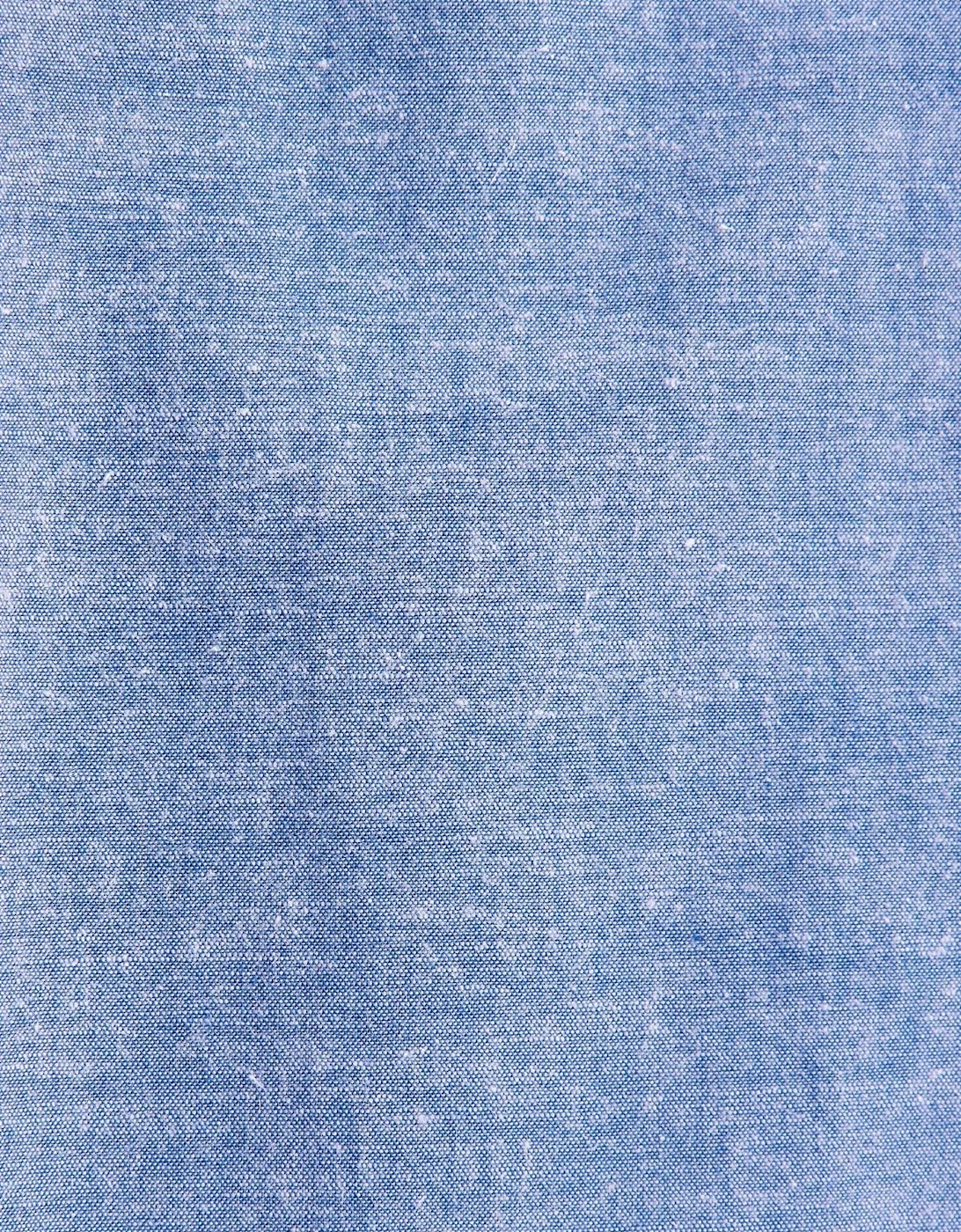 Regular Fit Button Down Linen Blend Chambray Shirt Mid Blue