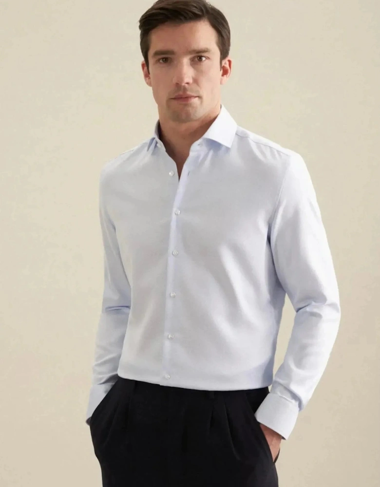 Shaped Fit No Iron Spread Kent Structured Business Shirt Light Blue