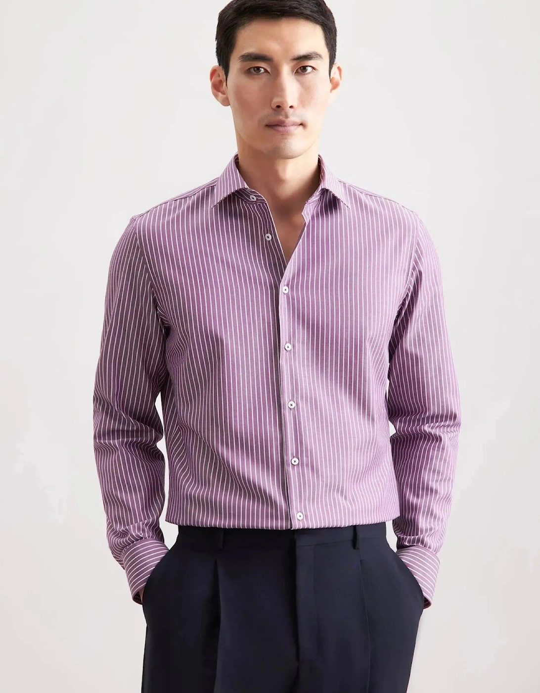 Slim Fit No Iron New Kent Striped Business Shirt Lilac, 11 of 10