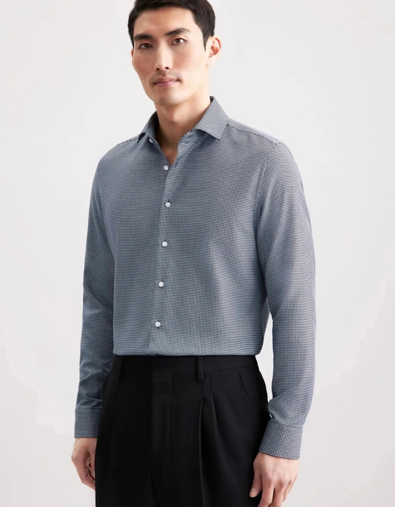 Slim Fit No Iron Spread Kent Pepita Business Shirt Dark Blue