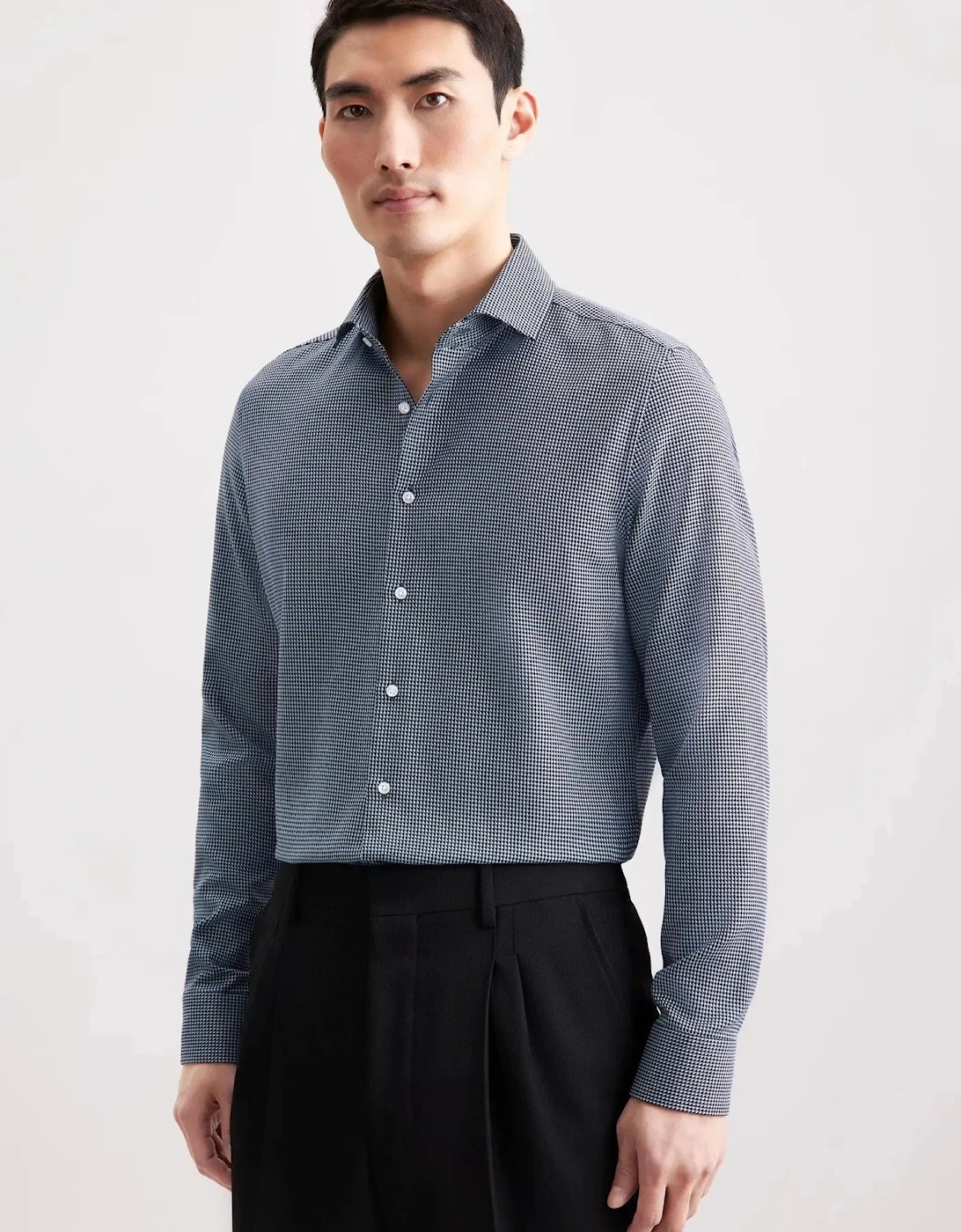 Slim Fit No Iron Spread Kent Pepita Business Shirt Dark Blue, 10 of 9