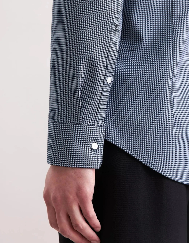 Slim Fit No Iron Spread Kent Pepita Business Shirt Dark Blue