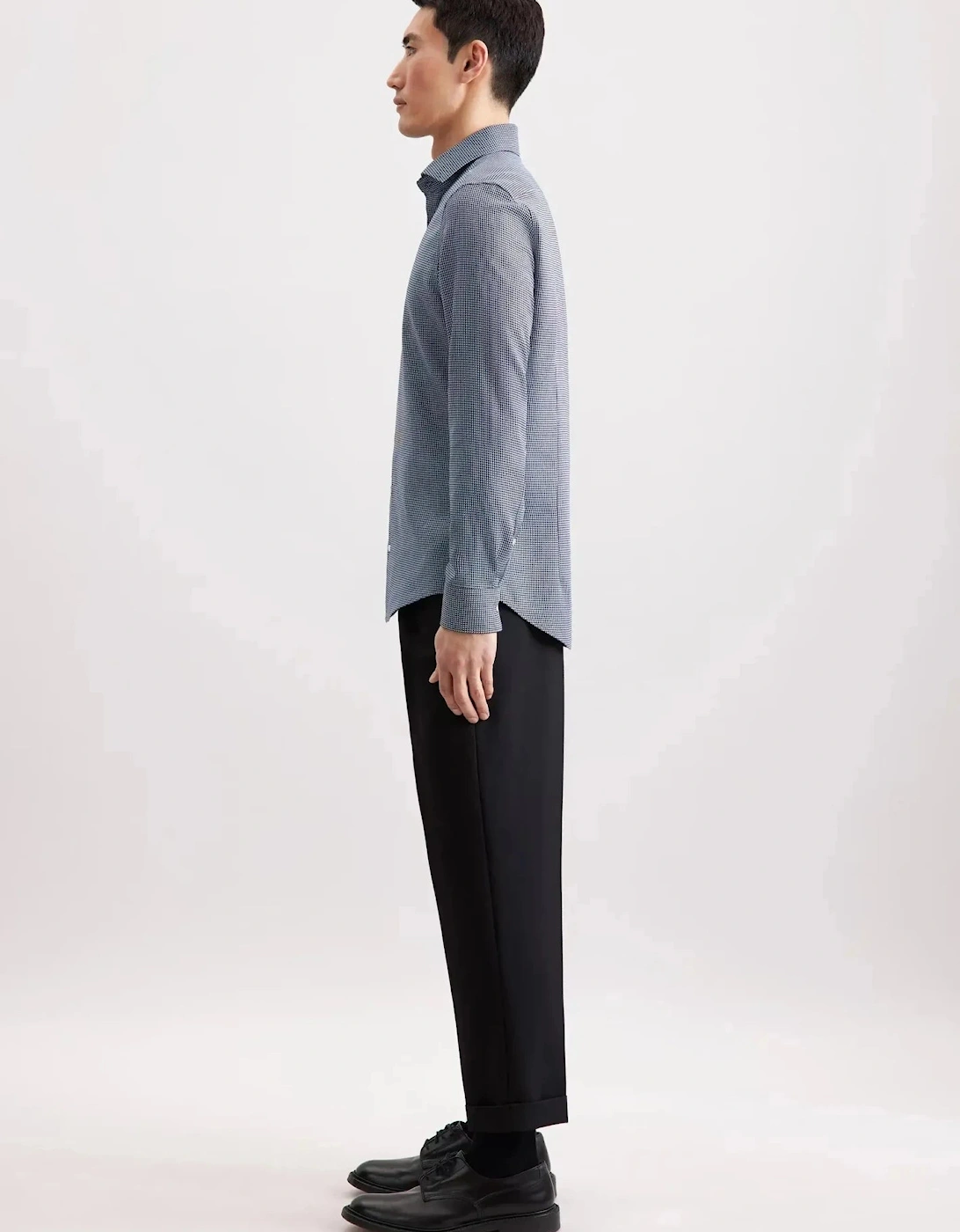 Slim Fit No Iron Spread Kent Pepita Business Shirt Dark Blue