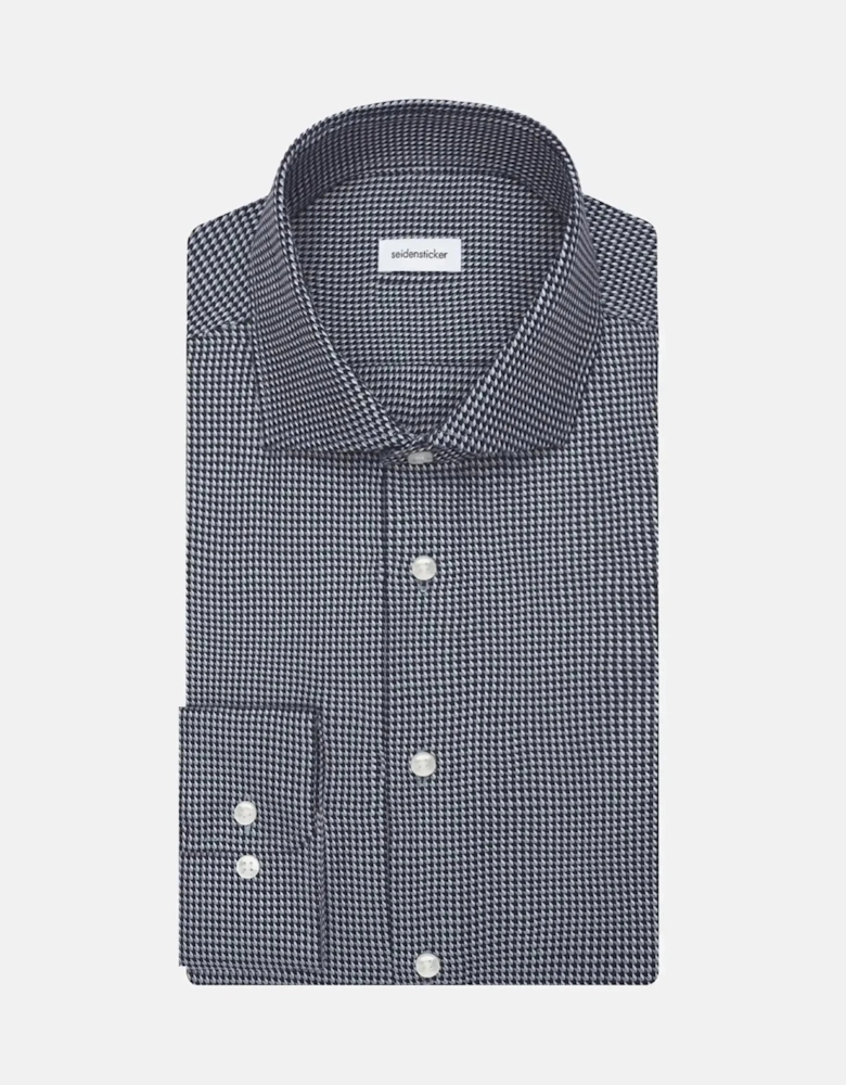Slim Fit No Iron Spread Kent Pepita Business Shirt Dark Blue