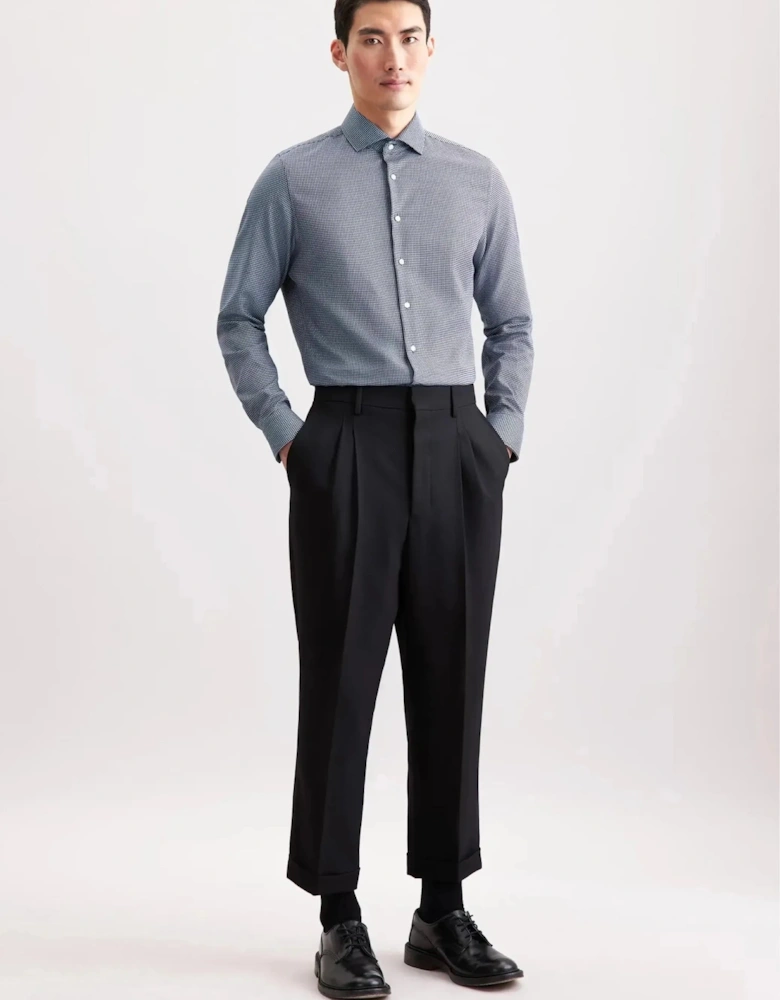 Slim Fit No Iron Spread Kent Pepita Business Shirt Dark Blue