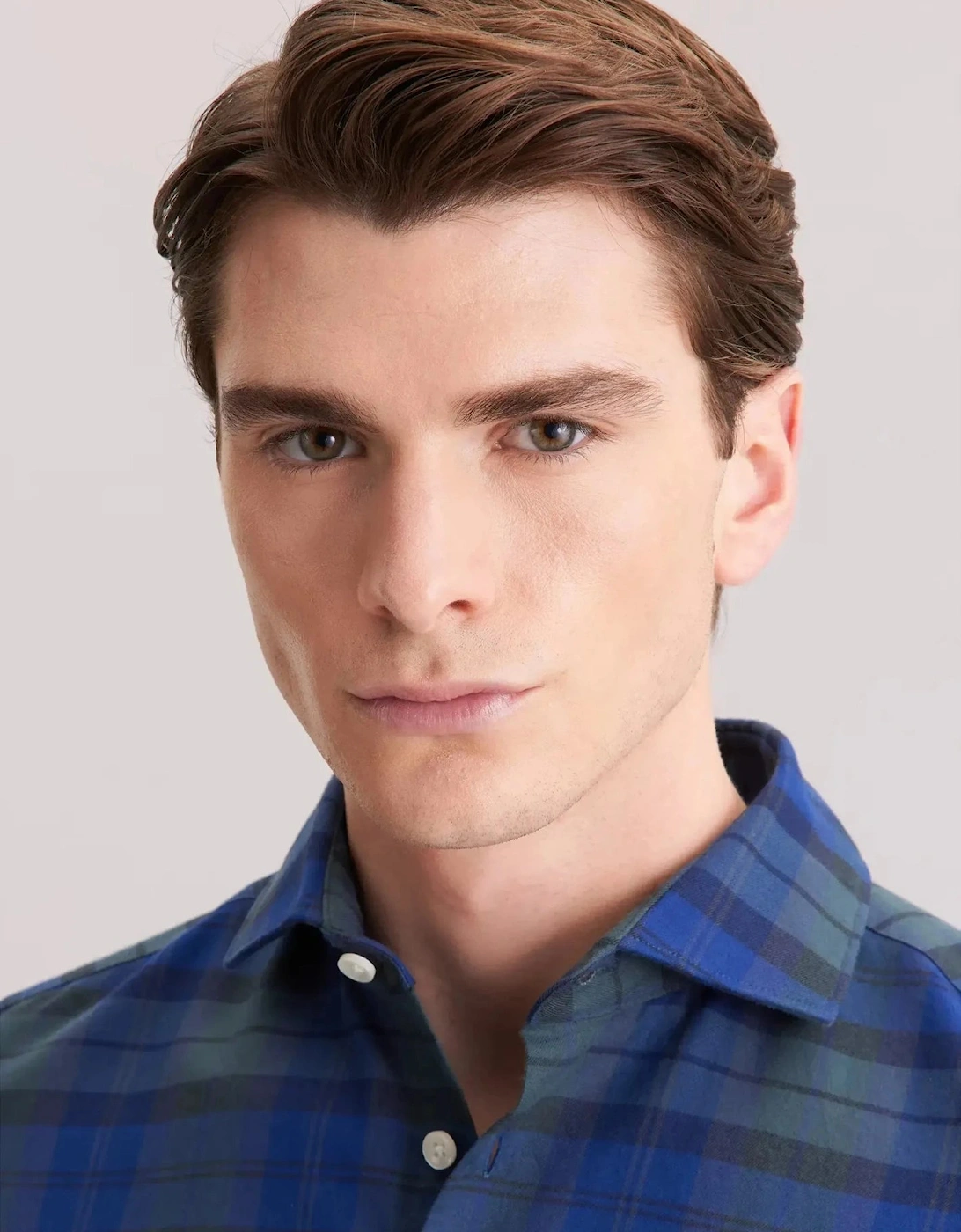Slim Fit Spread Kent Check Flannel Shirt Dark Blue
