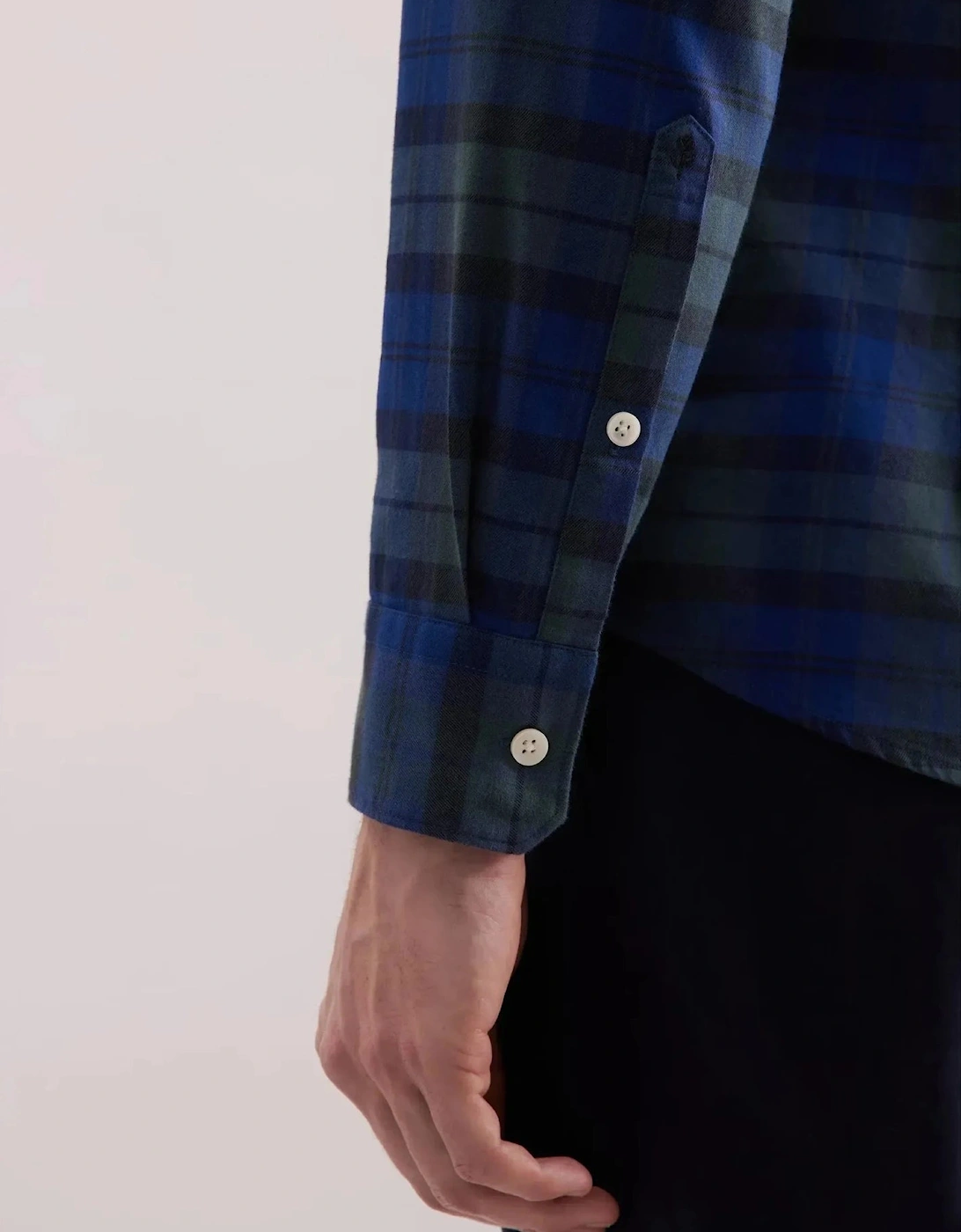 Slim Fit Spread Kent Check Flannel Shirt Dark Blue