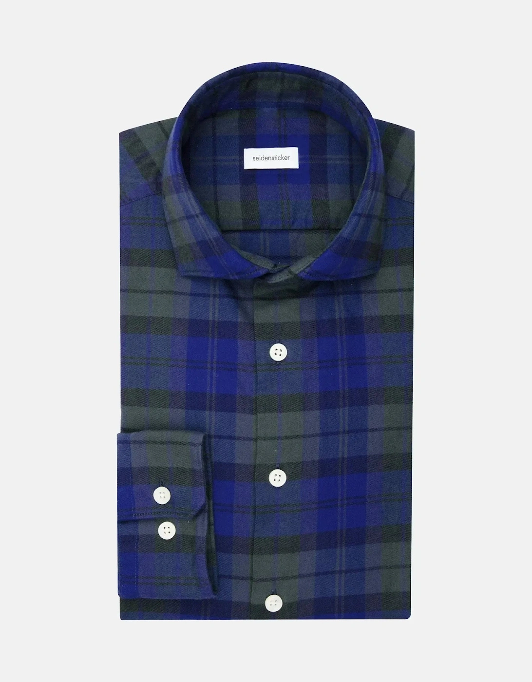 Slim Fit Spread Kent Check Flannel Shirt Dark Blue