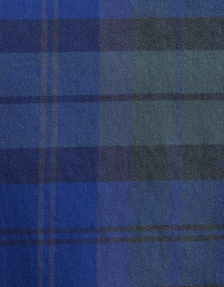 Slim Fit Spread Kent Check Flannel Shirt Dark Blue