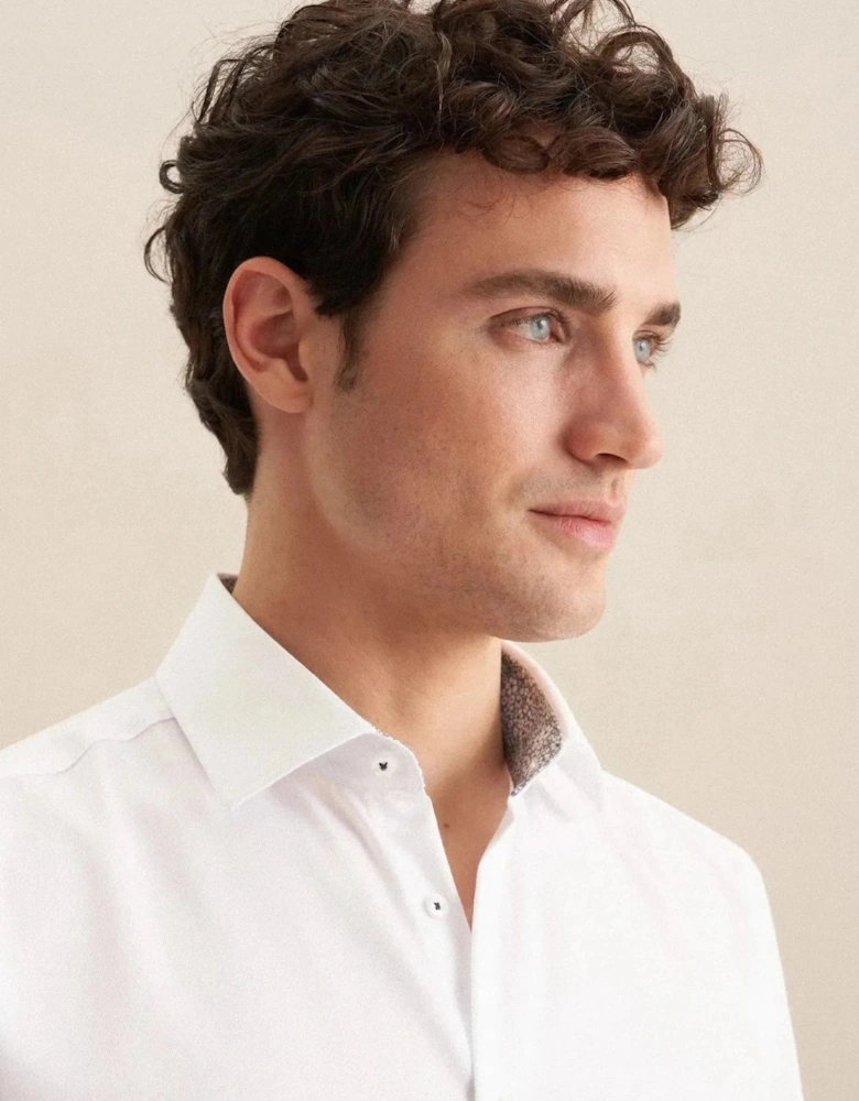 Regular Fit No Iron Business Kent Contrast Patch Business Shirt White