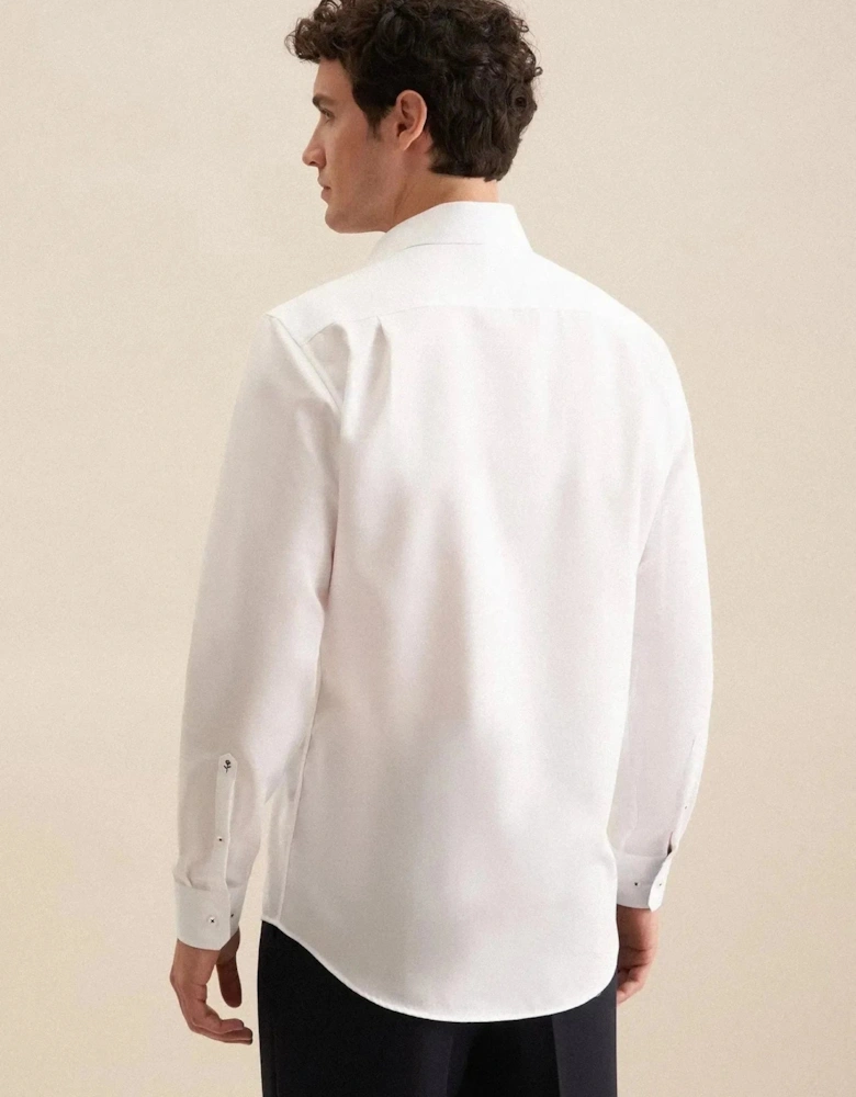 Regular Fit No Iron Business Kent Contrast Patch Business Shirt White