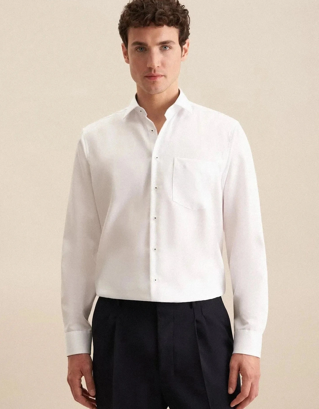 Regular Fit No Iron Business Kent Contrast Patch Business Shirt White, 10 of 9