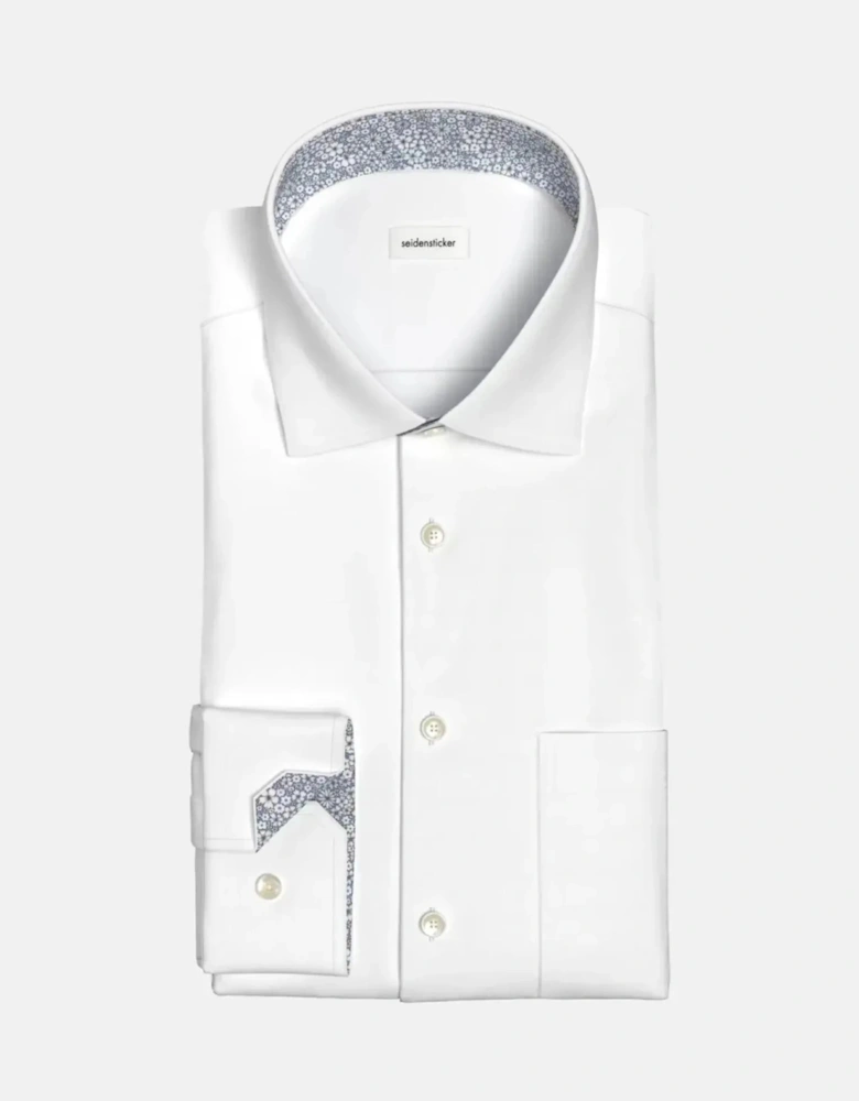 Regular Fit No Iron Business Kent Contrast Patch Business Shirt White