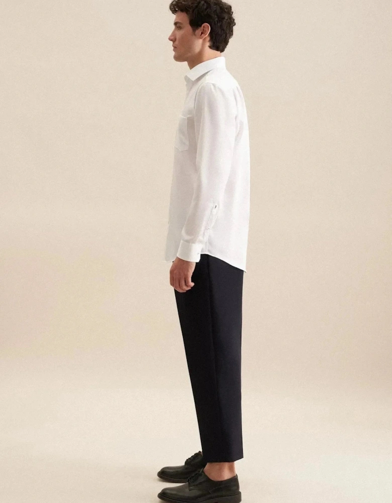 Regular Fit No Iron Business Kent Contrast Patch Business Shirt White