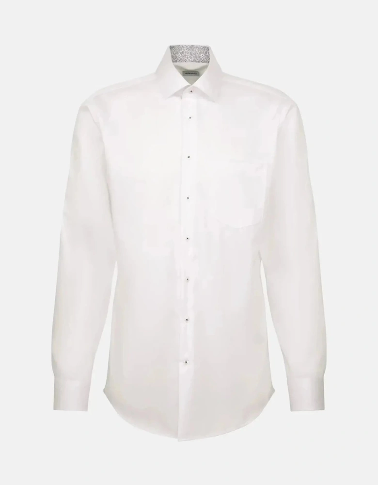 Regular Fit No Iron Business Kent Contrast Patch Business Shirt White