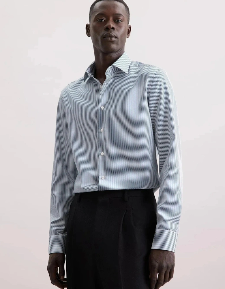 Slim Fit Easy Iron New Kent Striped Business Shirt Dark Teal