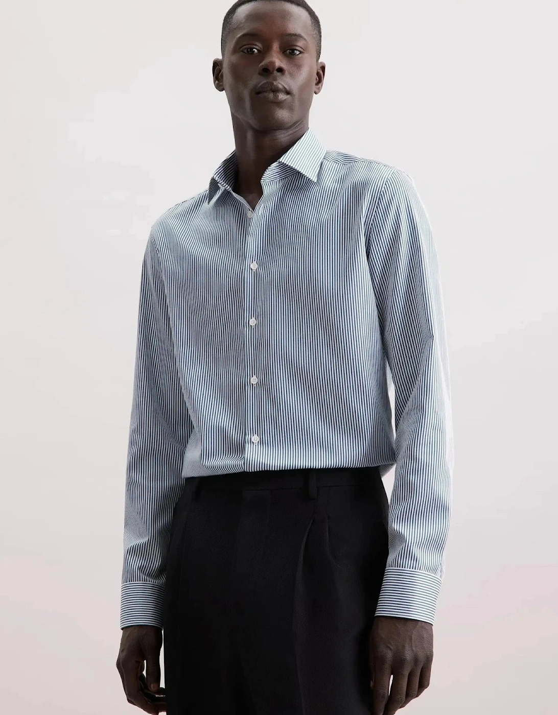 Slim Fit Easy Iron New Kent Striped Business Shirt Dark Teal, 11 of 10
