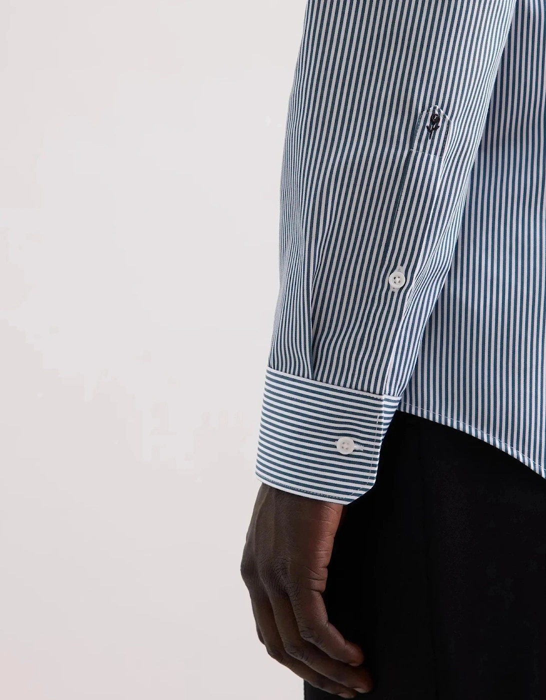 Slim Fit Easy Iron New Kent Striped Business Shirt Dark Teal