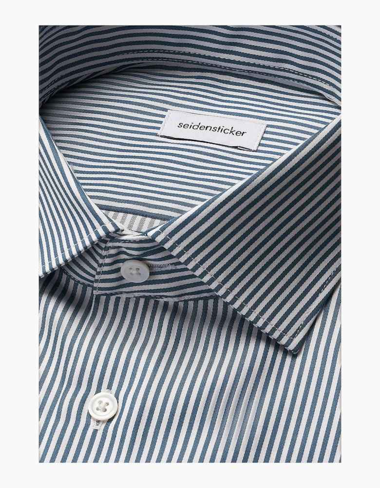 Slim Fit Easy Iron New Kent Striped Business Shirt Dark Teal