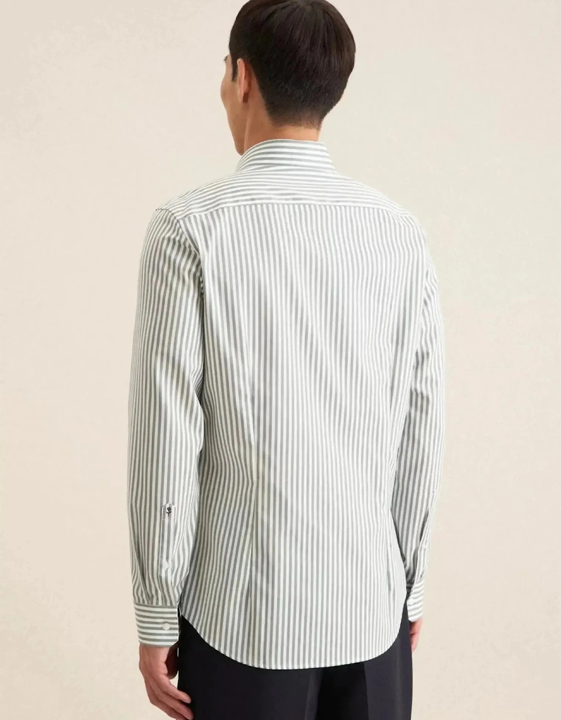 Slim Fit No Iron New Kent Striped Business Shirt Mid Green