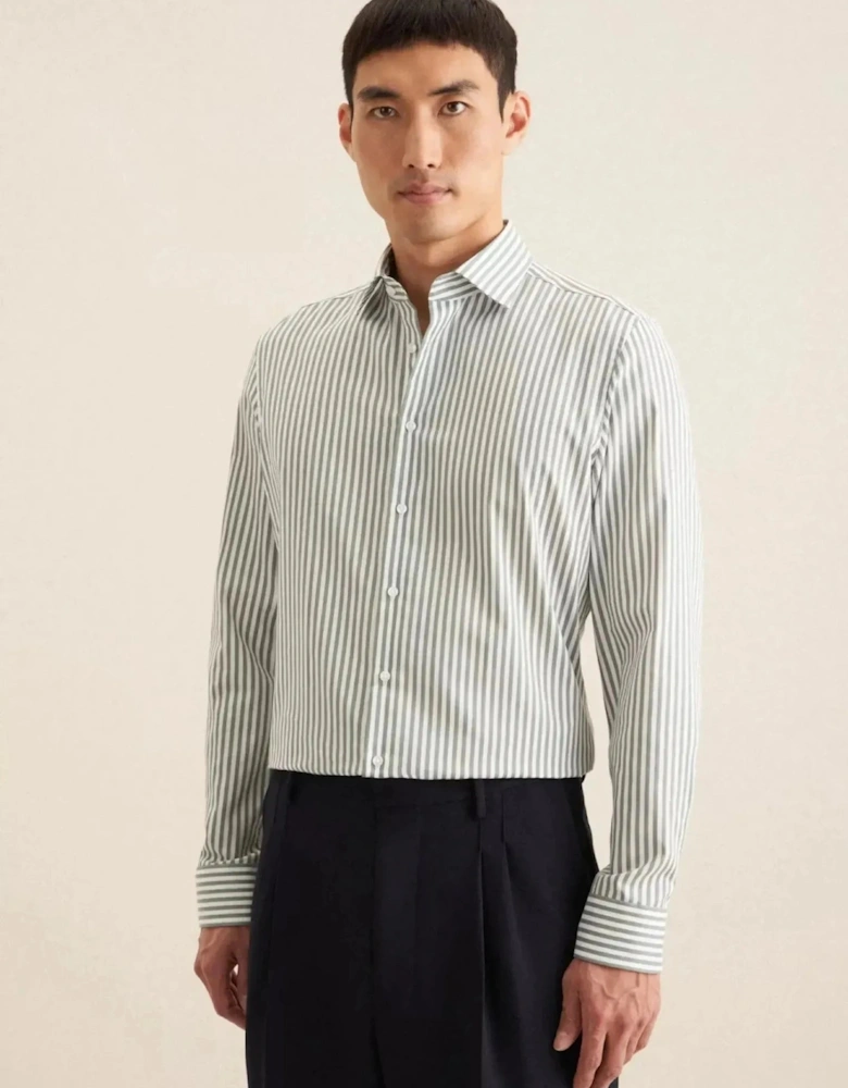 Slim Fit No Iron New Kent Striped Business Shirt Mid Green
