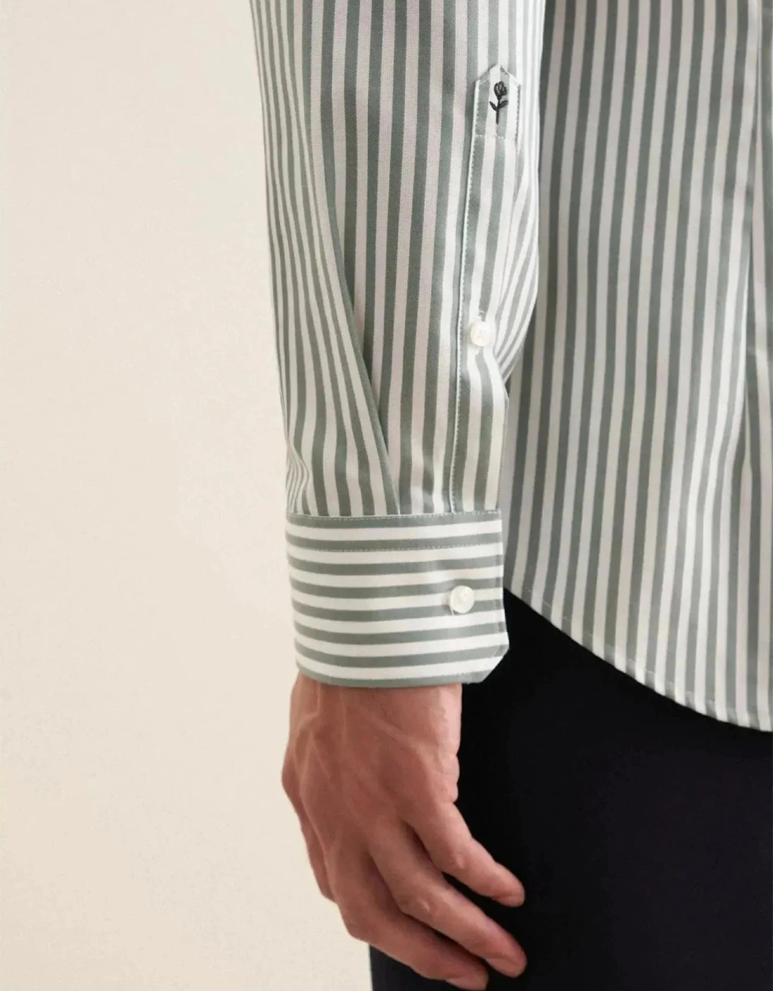Slim Fit No Iron New Kent Striped Business Shirt Mid Green
