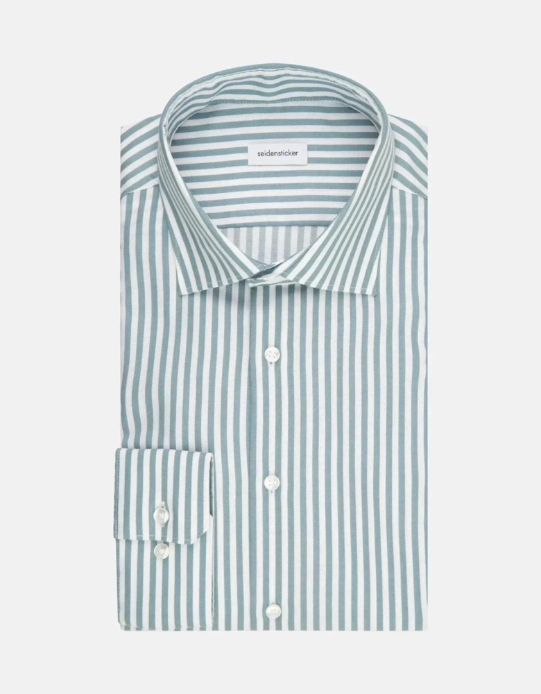 Slim Fit No Iron New Kent Striped Business Shirt Mid Green