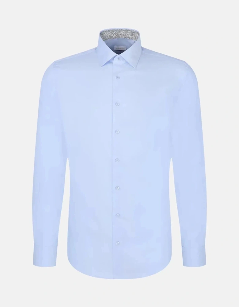 Slim Fit Easy Iron Business Kent Contrast Patch Business Shirt Light Blue