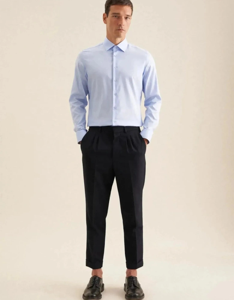 Slim Fit Easy Iron Business Kent Contrast Patch Business Shirt Light Blue