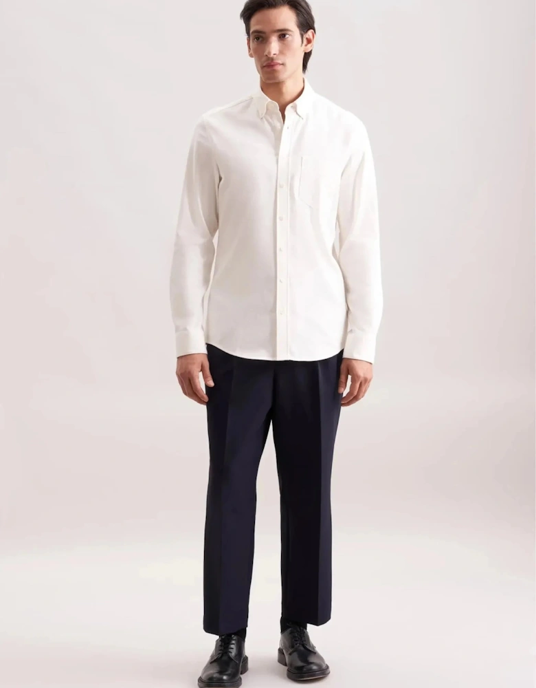 Slim Fit Button Down Flannel Shirt Ecru