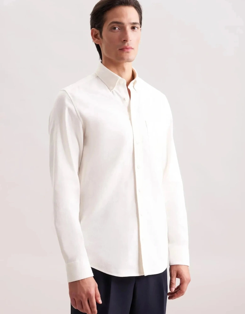 Slim Fit Button Down Flannel Shirt Ecru