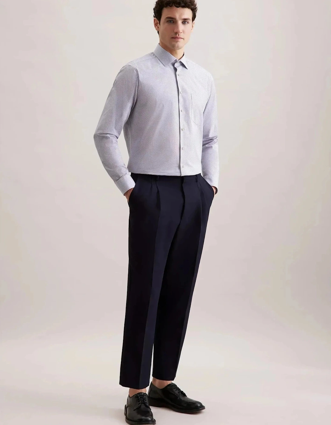 Regular Fit Business Kent Print Pattern Business Shirt Beige