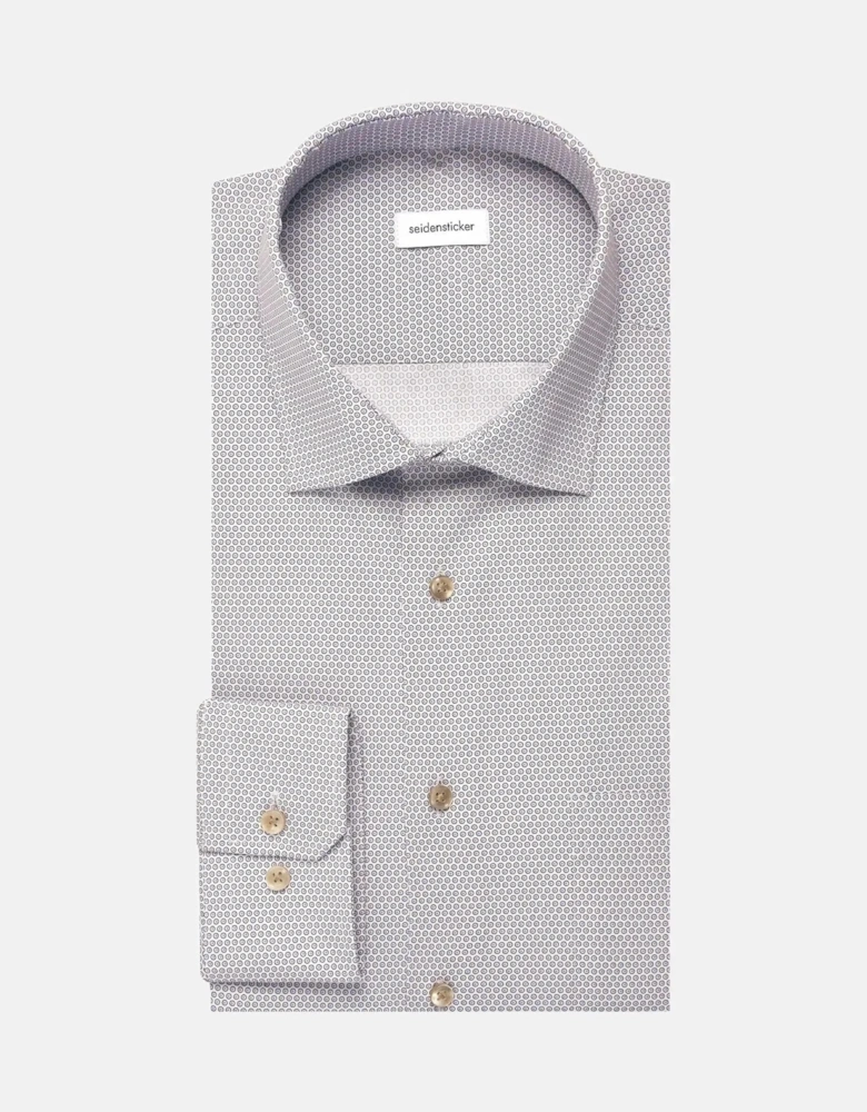 Regular Fit Business Kent Print Pattern Business Shirt Beige