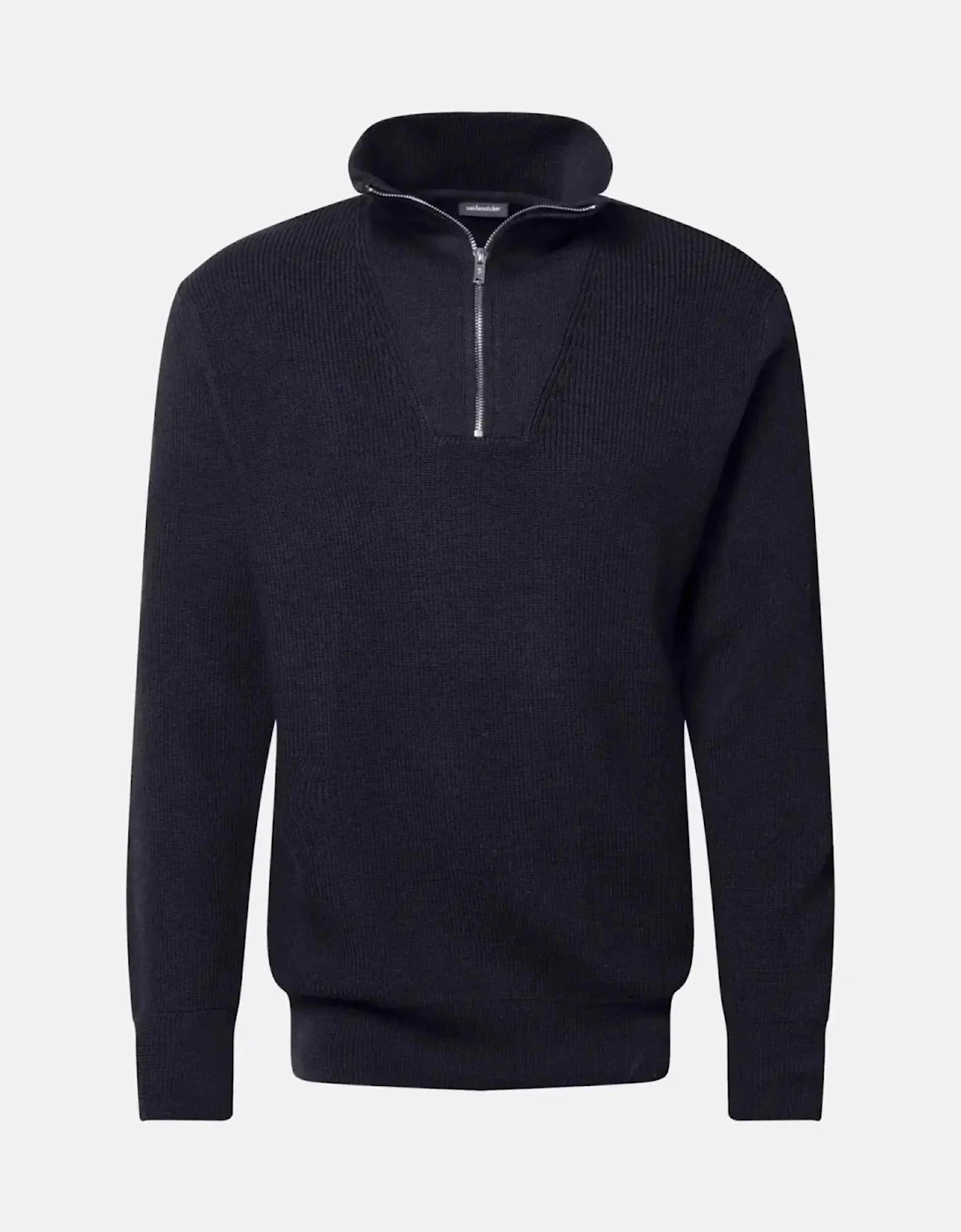 Merino Wool Stand Collar 1/4 Zip Knit Dark Blue