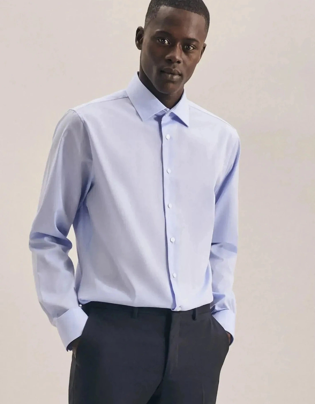 Shaped Fit No Iron Kent Collar Business Shirt Light Blue