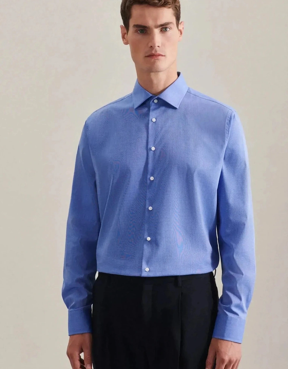 Shaped Fit No Iron Kent Collar Business Shirt Mid Blue