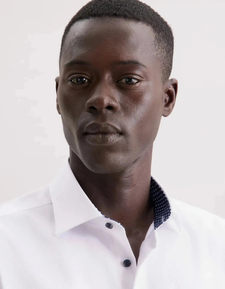 Regular Fit No Iron Contrast Kent Collar Business Shirt White