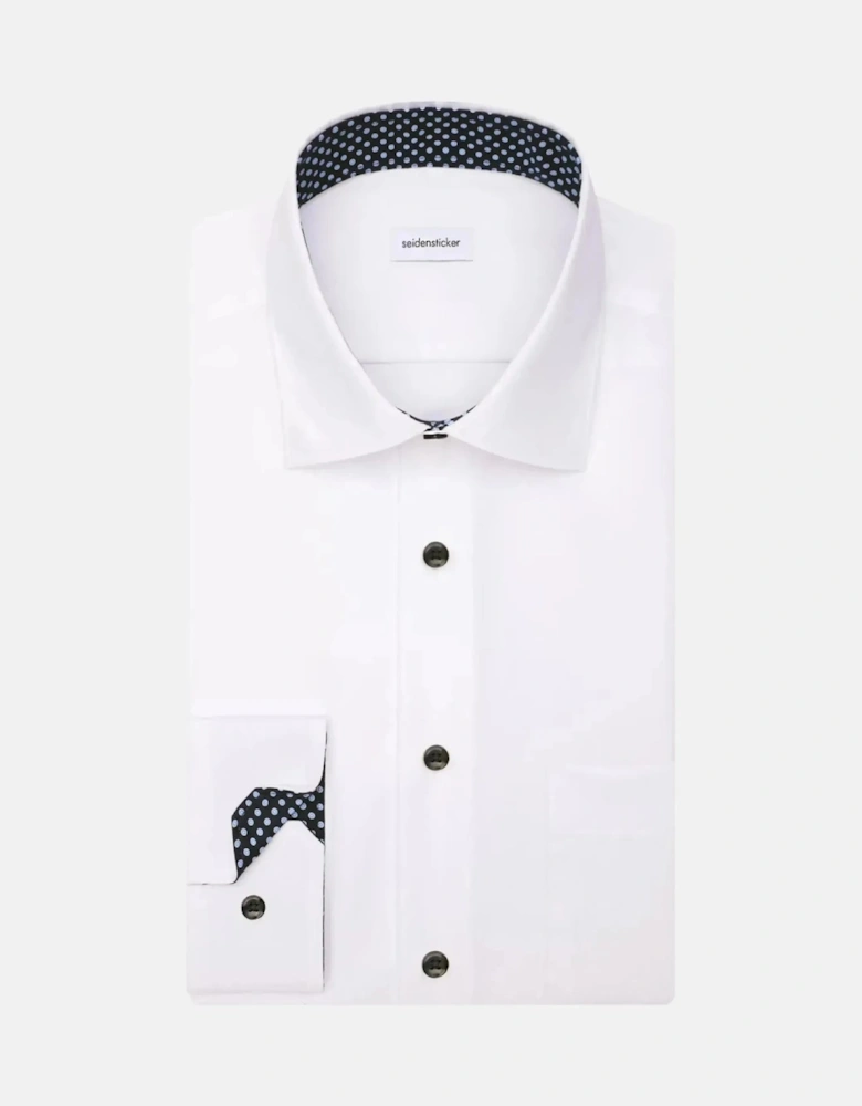 Regular Fit No Iron Contrast Kent Collar Business Shirt White