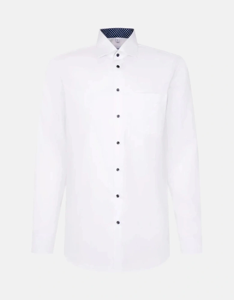 Regular Fit No Iron Contrast Kent Collar Business Shirt White