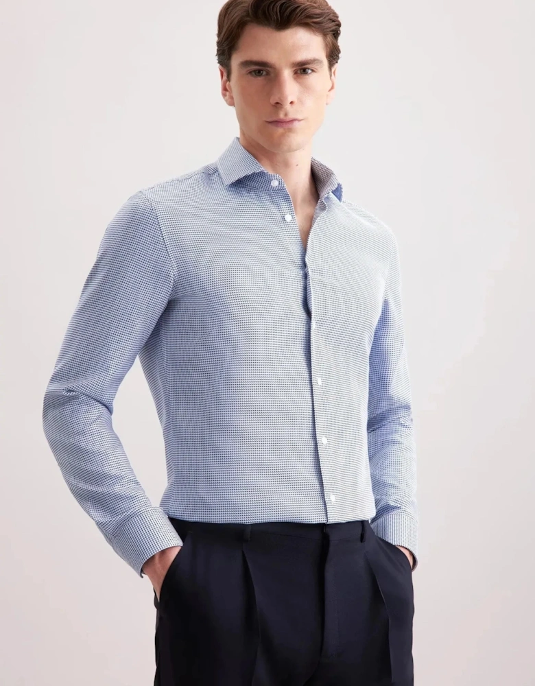 Slim Fit No Iron Spread Kent Pepita Business Shirt Mid Blue