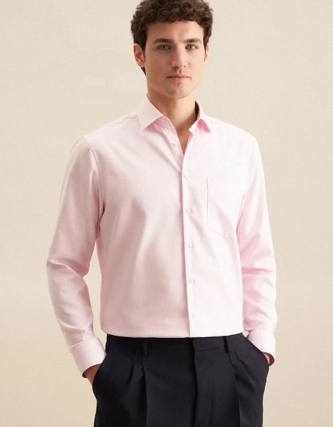 Regular Fit No Iron Business Kent Contrast Patch Business Shirt Pink, 9 of 8