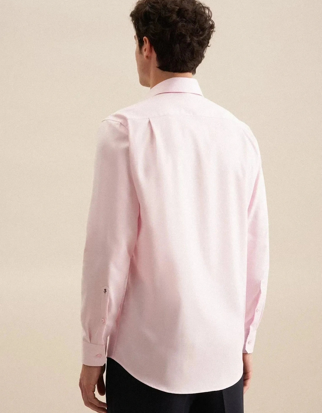 Regular Fit No Iron Business Kent Contrast Patch Business Shirt Pink
