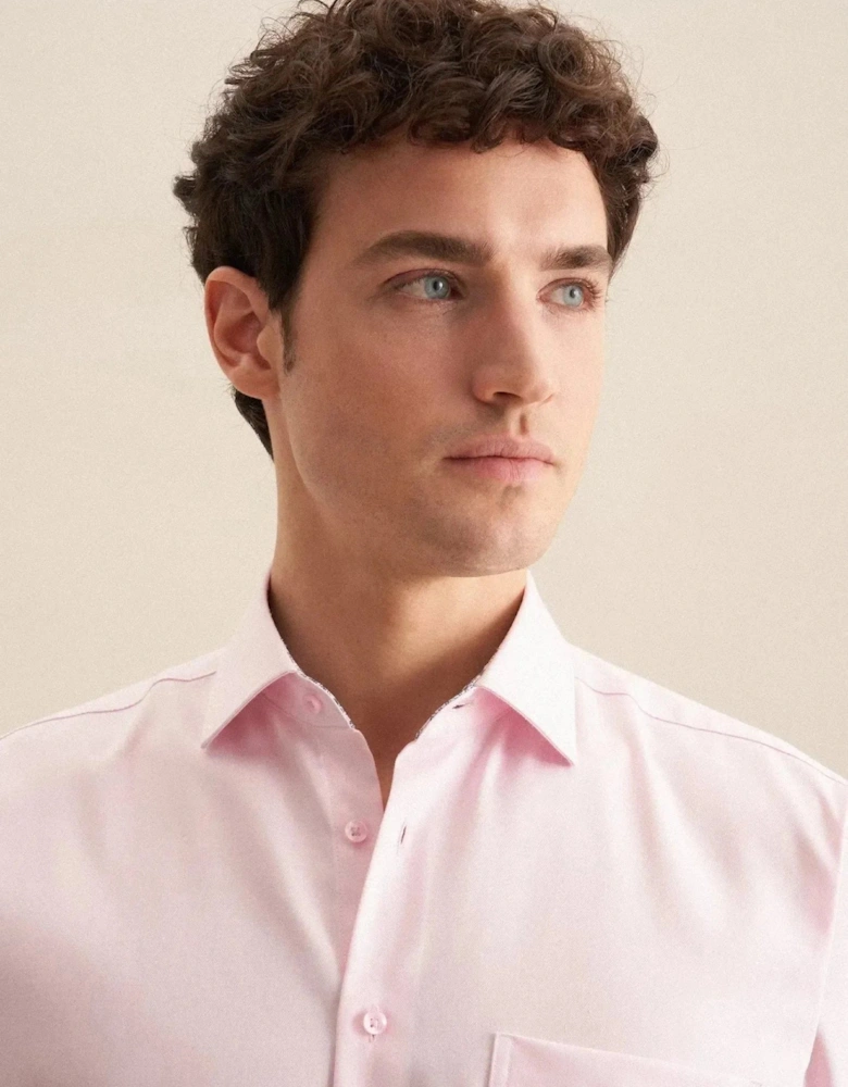 Regular Fit No Iron Business Kent Contrast Patch Business Shirt Pink