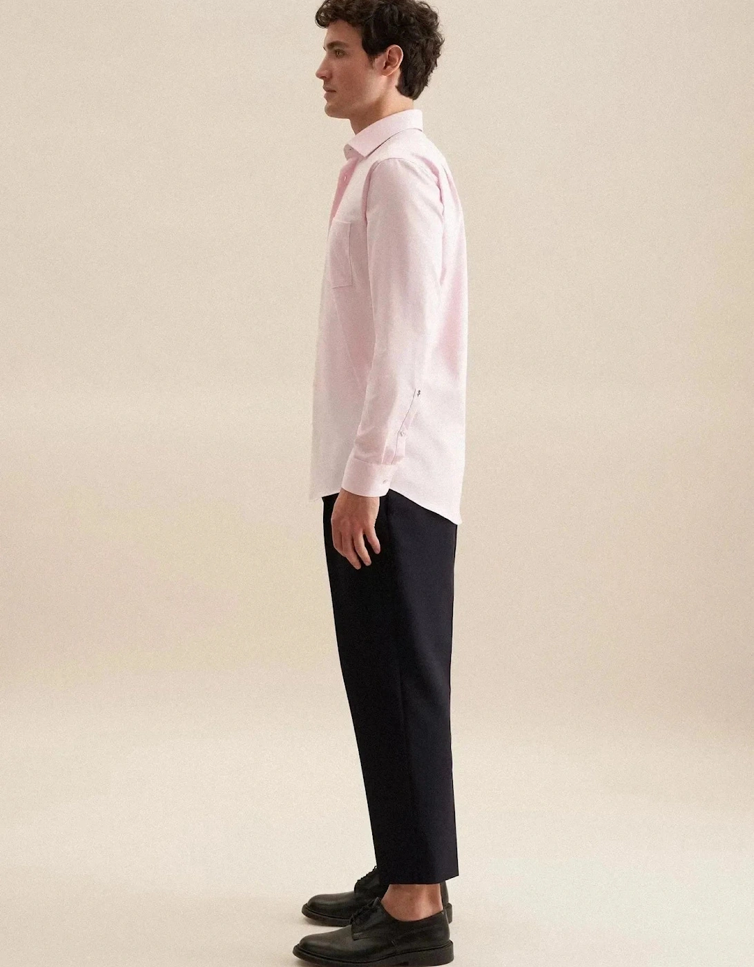 Regular Fit No Iron Business Kent Contrast Patch Business Shirt Pink